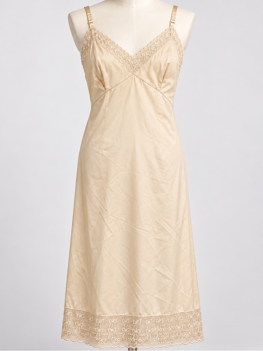 VINTAGE CAROL BRENT Embroidered Bow Detail Chemise Lingerie Slip Dress